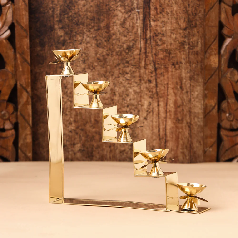 Brass Five Steps Decorative Akhand Diya (8.5 Inch) - Image 4