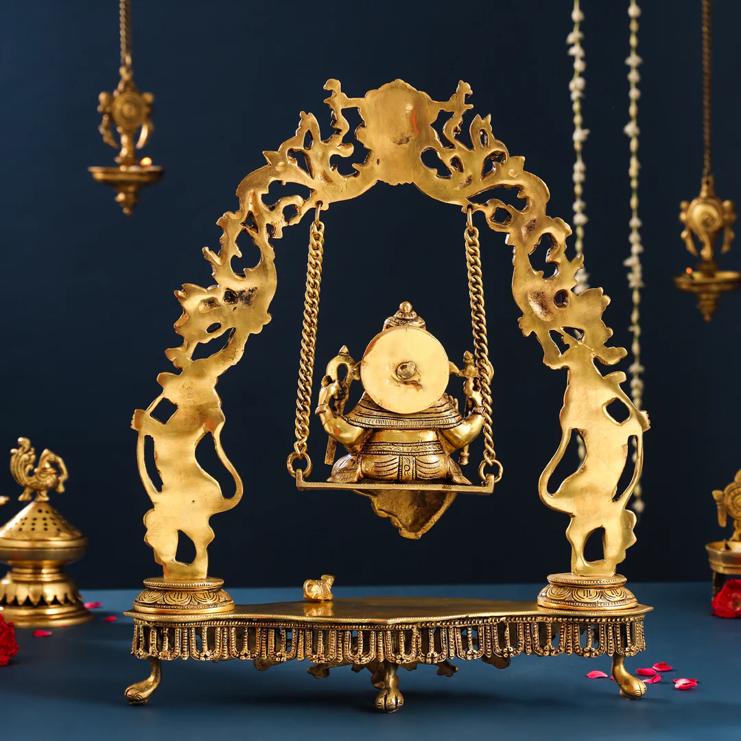 Brass Superfine Sitting Ganesha On Swing/Jhula (18.5 Inch) - Image 3