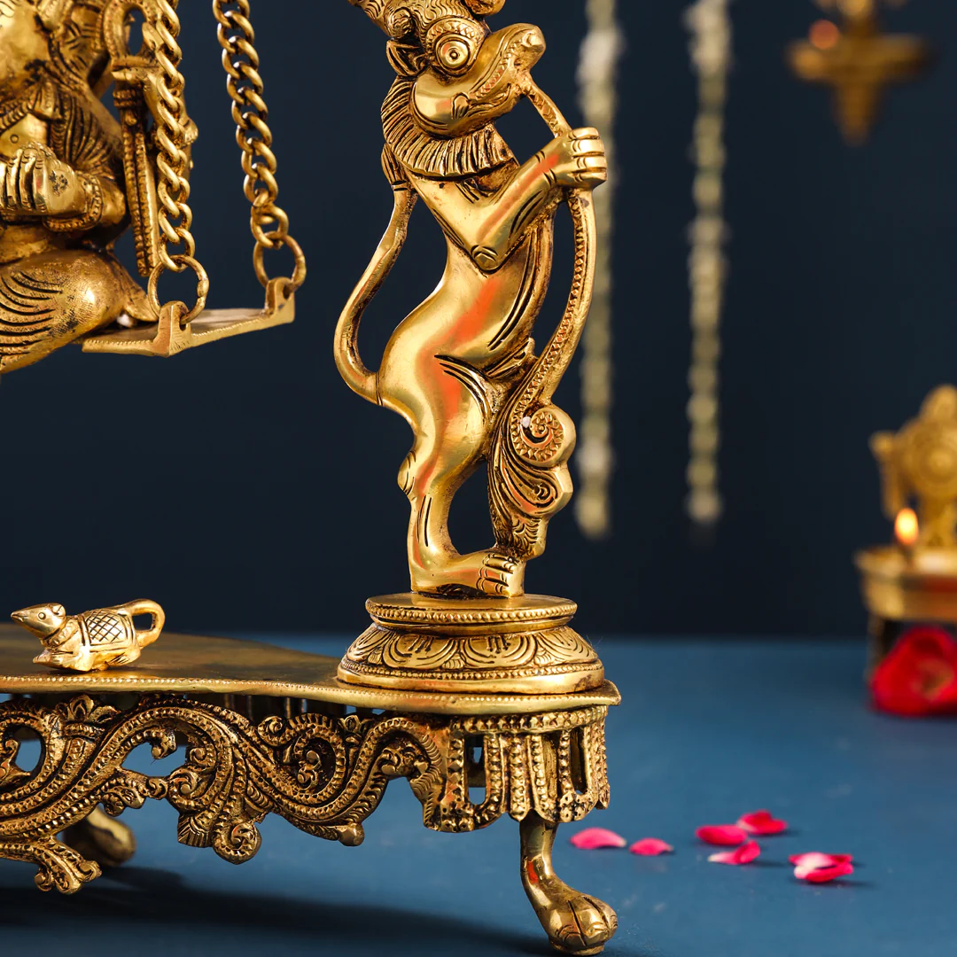 Brass Superfine Sitting Ganesha On Swing/Jhula (18.5 Inch) - Image 7