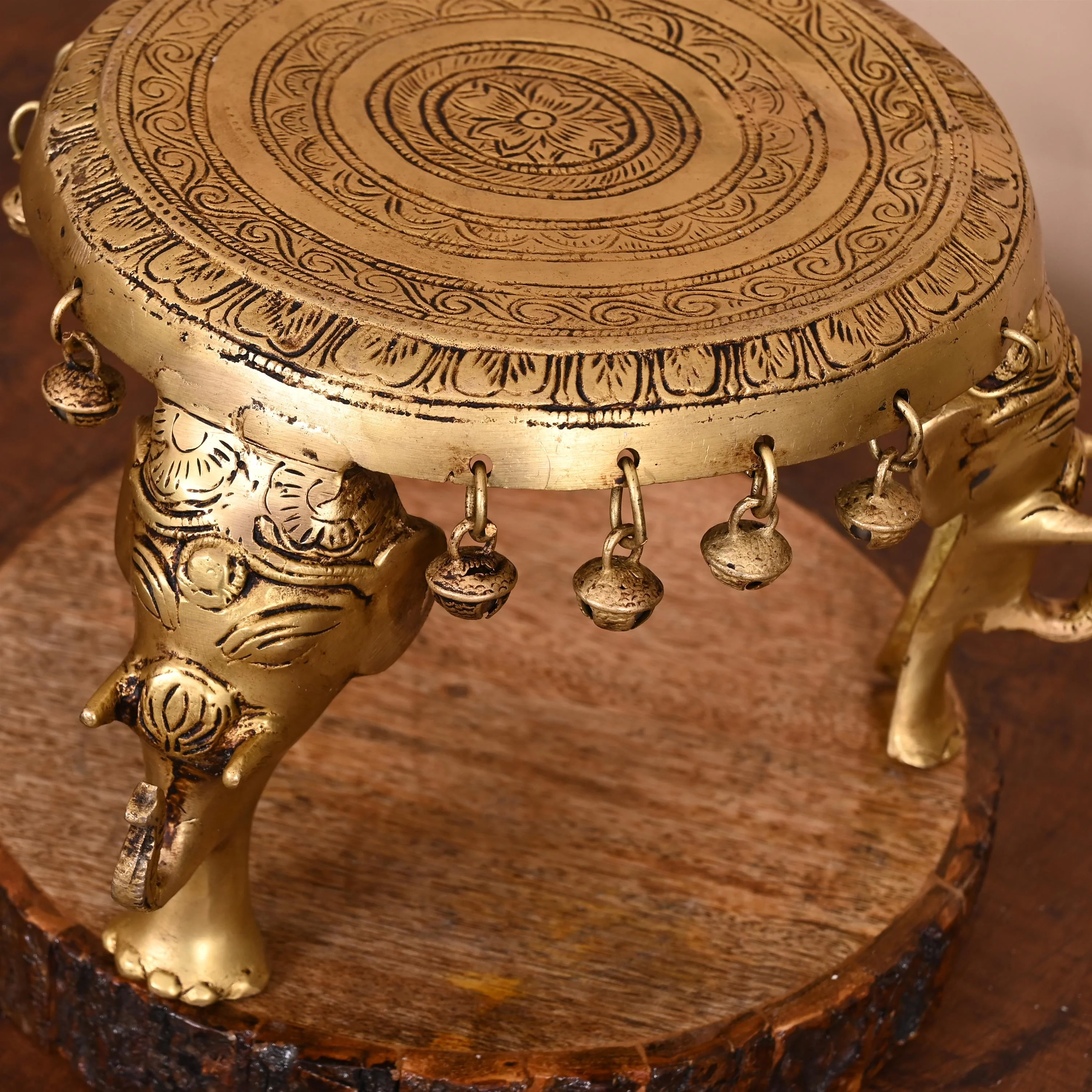 BRASS STOOL WITH HANGING BELLS (6.2 INCH) - Image 3