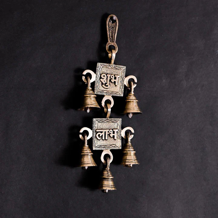 Brass Shubh Labh Wall Hanging Bell (9.5 Inch) - Image 2