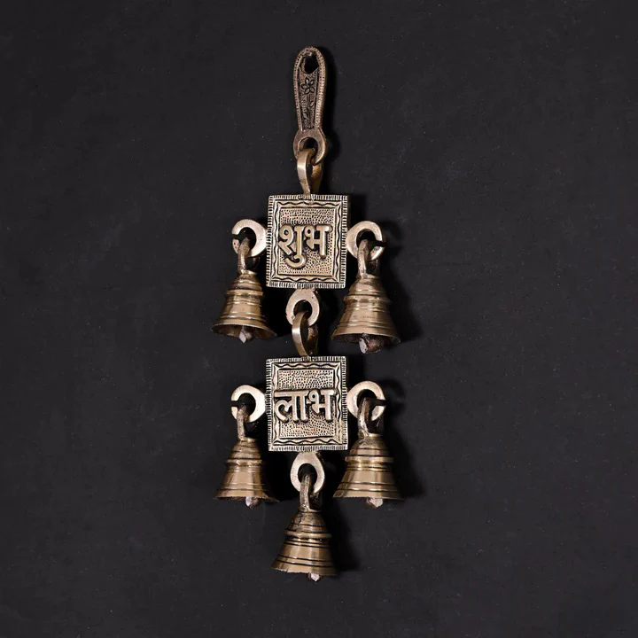 Brass Shubh Labh Wall Hanging Bell (9.5 Inch) - Image 3