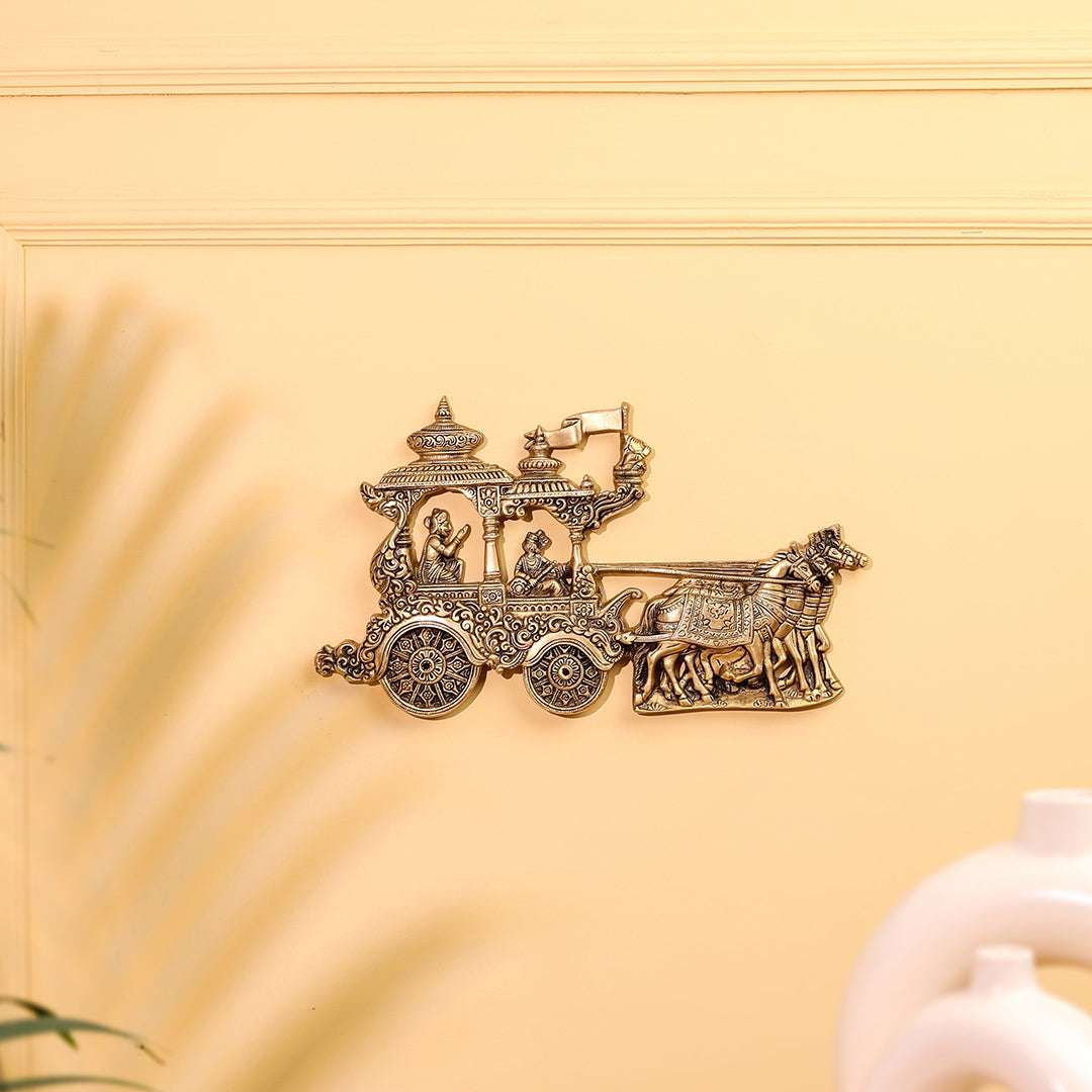 Brass Arjun And Krishna Rath Wall Hanging (7.3 Inch) - Image 3