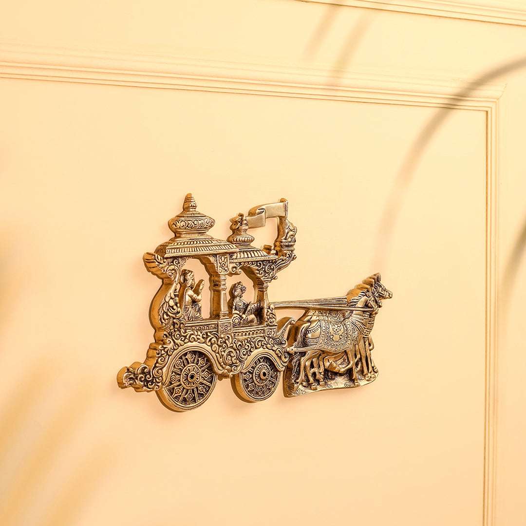 Brass Arjun And Krishna Rath Wall Hanging (7.3 Inch) - Image 4