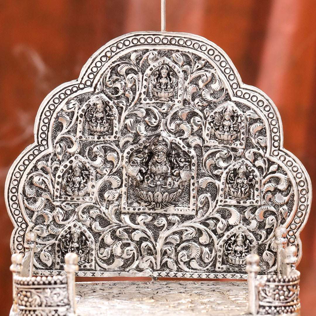 Brass Silver Plated Ashtalakshmi / Ganesha Singhasan with Dome for Laddu Gopal (14 Inch) - Image 3