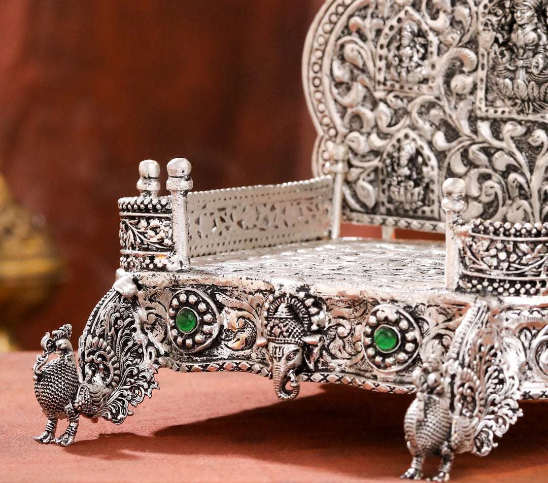 Brass Silver Plated Ashtalakshmi / Ganesha Singhasan with Dome for Laddu Gopal (14 Inch) - Image 6