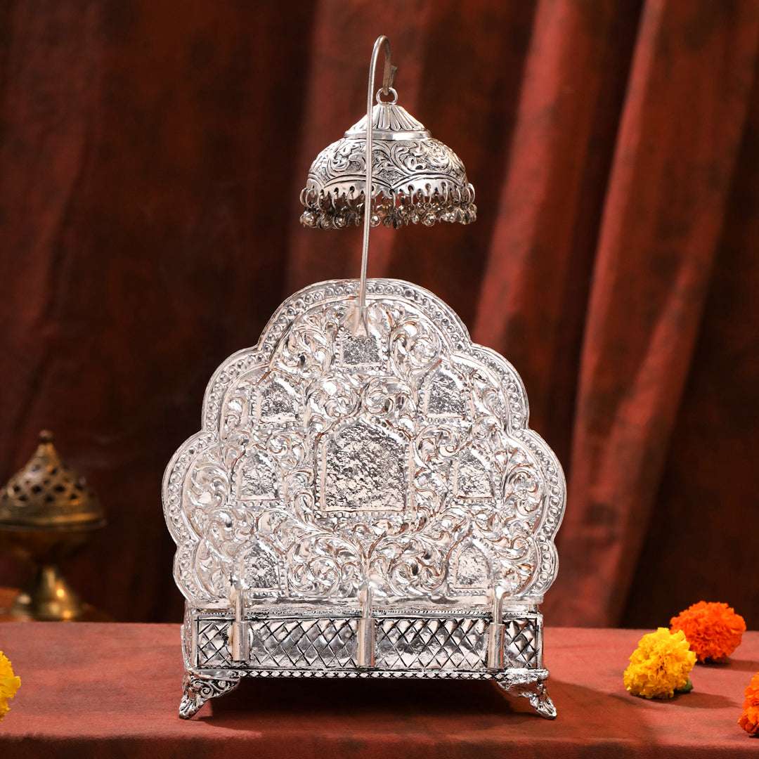 Brass Silver Plated Ashtalakshmi / Ganesha Singhasan with Dome for Laddu Gopal (14 Inch) - Image 8