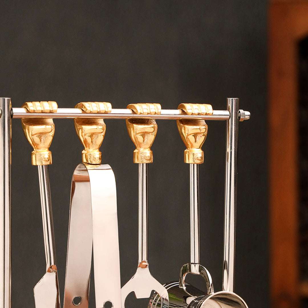 Brass & Steel Bar Tool Set with Stand (9.8 Inch) - Image 3