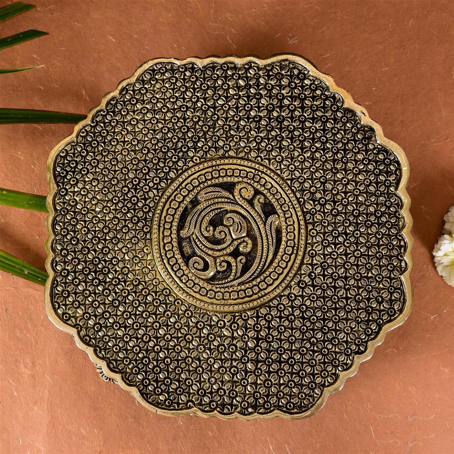 Beautifully Carved Brass Chowki/Stool (3.5 Inch) - Image 2