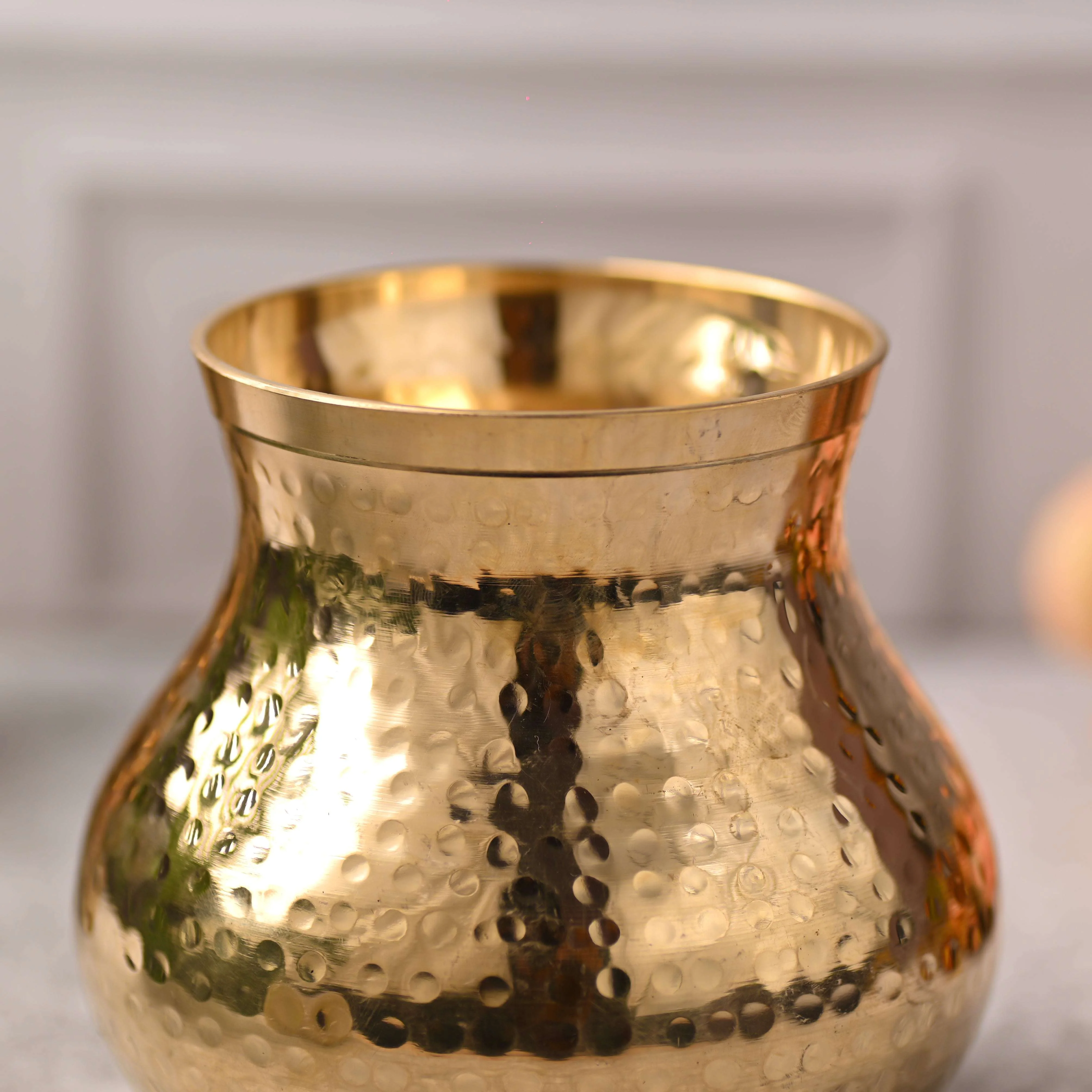 Brass Hammered Pooja Kalash – Premium Indian Brassware (5.2 Inch) - Image 4