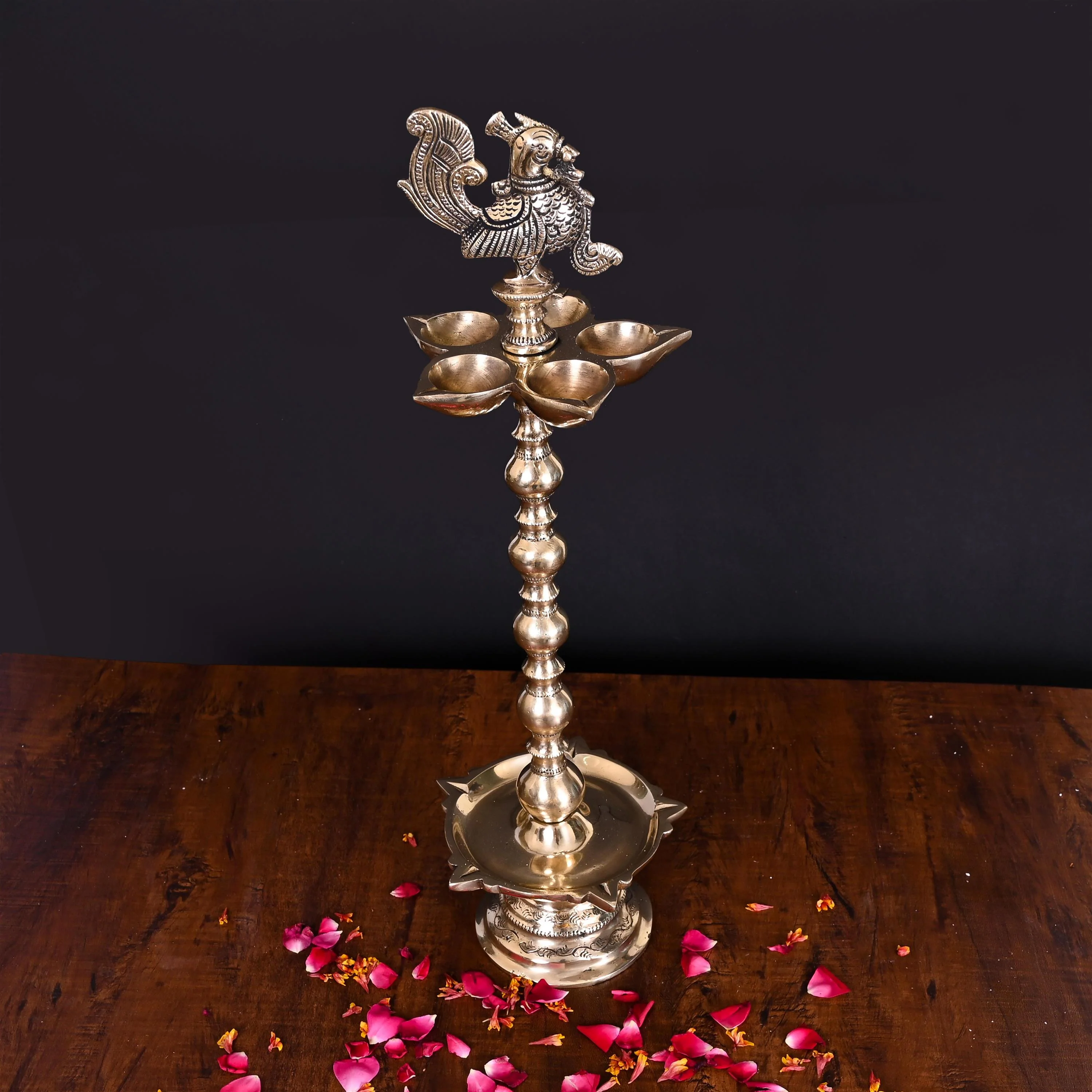 Brass 10 Petal Peacock Long Lamp (17 Inch) - Image 2