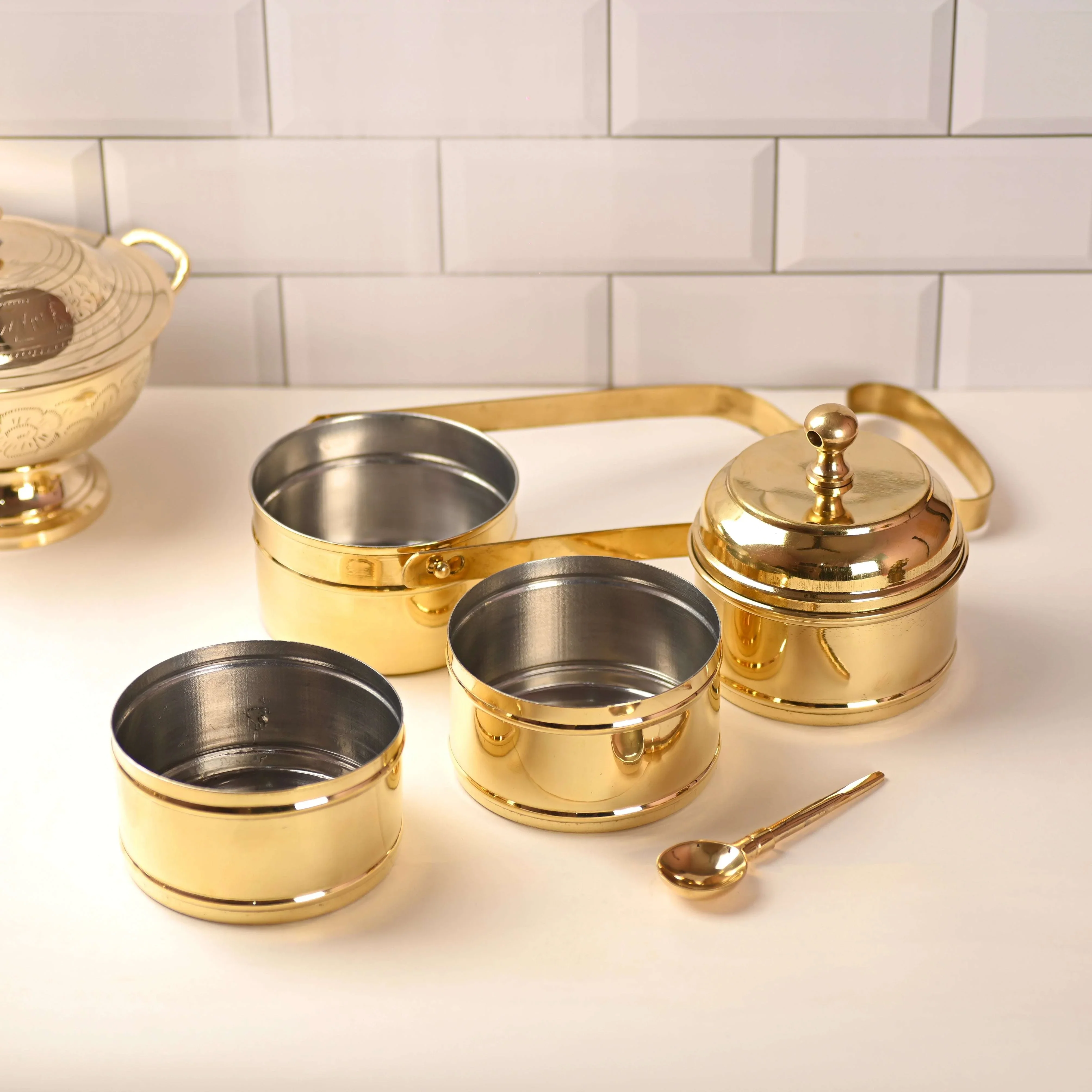 Brass 4-Tier Lunch Box/Tiffin Box (15.5 Inch) - Image 3