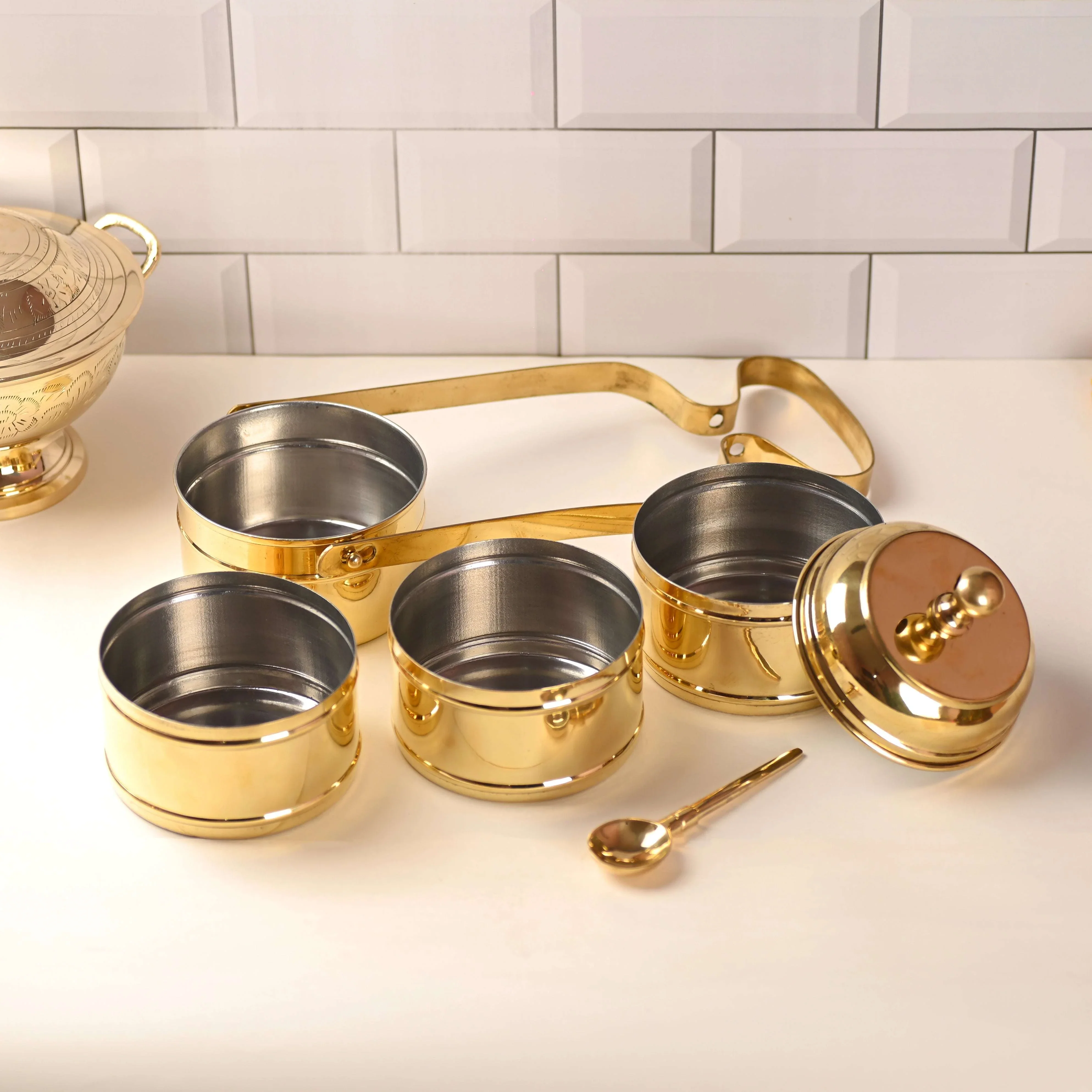 Brass 4-Tier Lunch Box/Tiffin Box (15.5 Inch) - Image 4