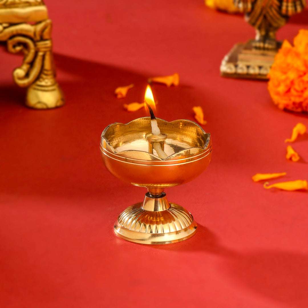 Brass Akhand Flower Diya (2 Inch) - Image 3