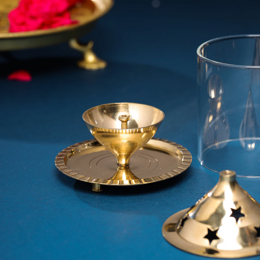 Brass Glass Akhand Jyoti Star Diya (6 Inch) - Image 4