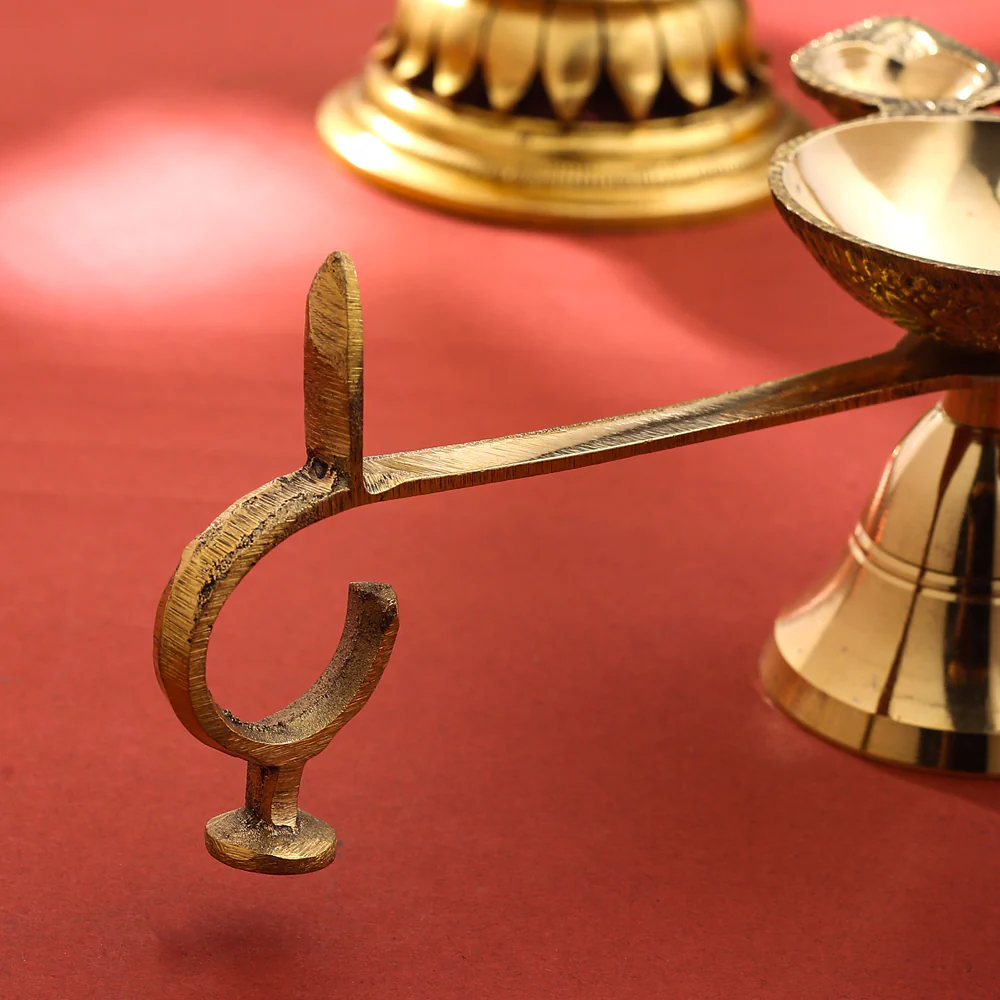 Brass Divine Panch Aarti With Handle (9 Inch) - Image 4