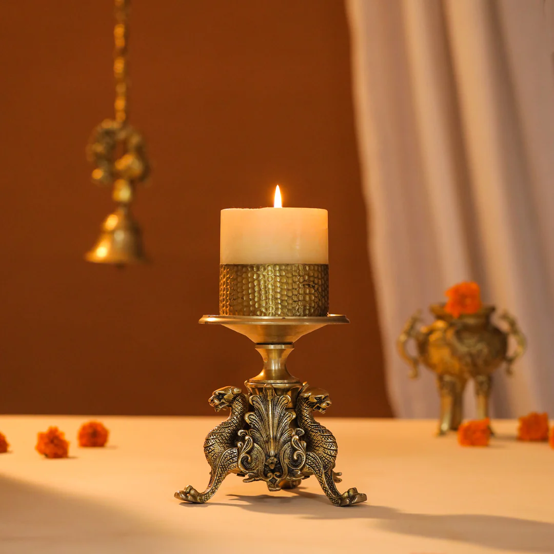 Brass Antique Candle Holder (7 Inch) - Image 5