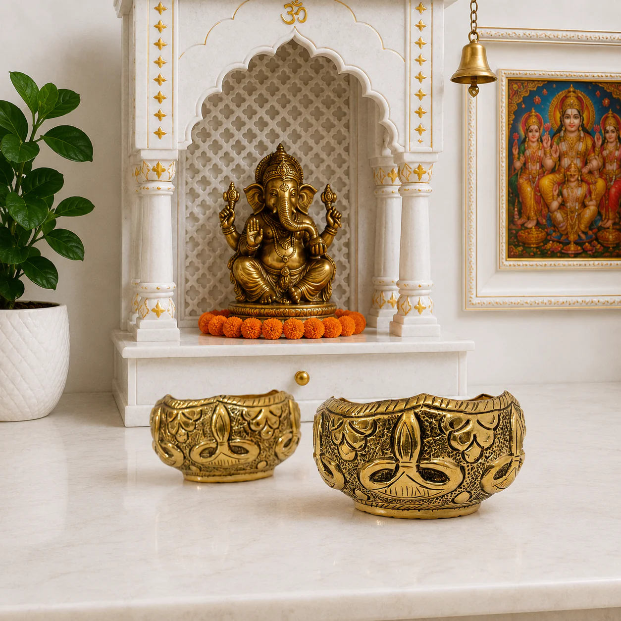 Brass Antique Decorative Prasad Bowl Pair (1.5 Inch) - Image 3