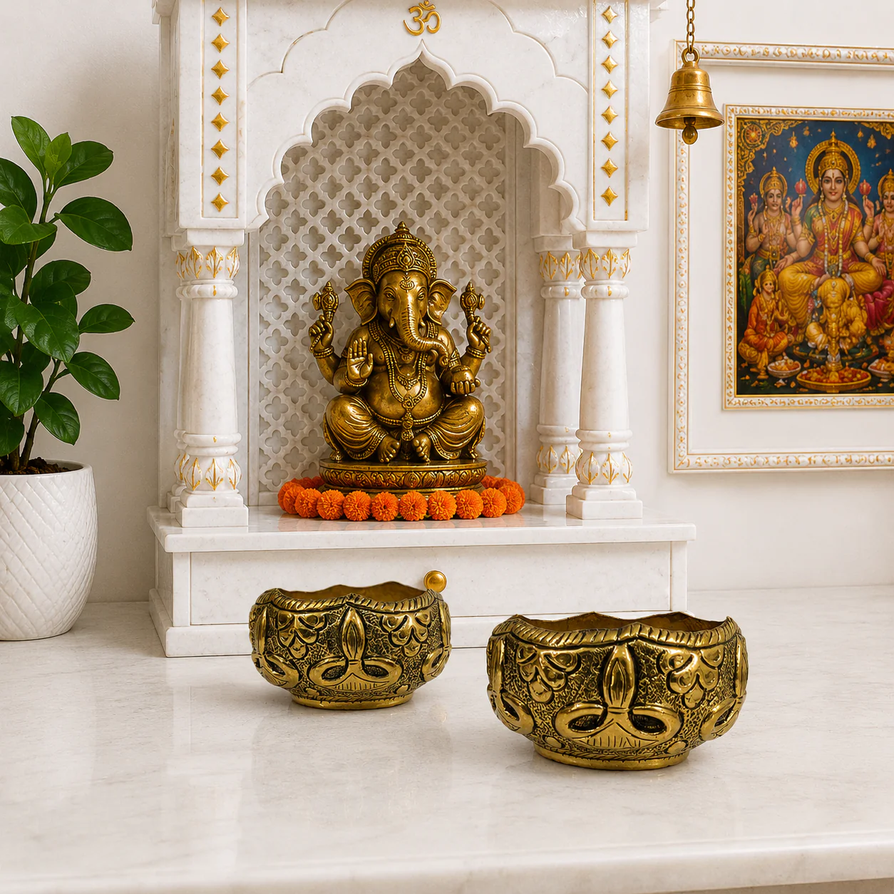 Brass Antique Decorative Prasad Bowl Pair (1.5 Inch) - Image 4
