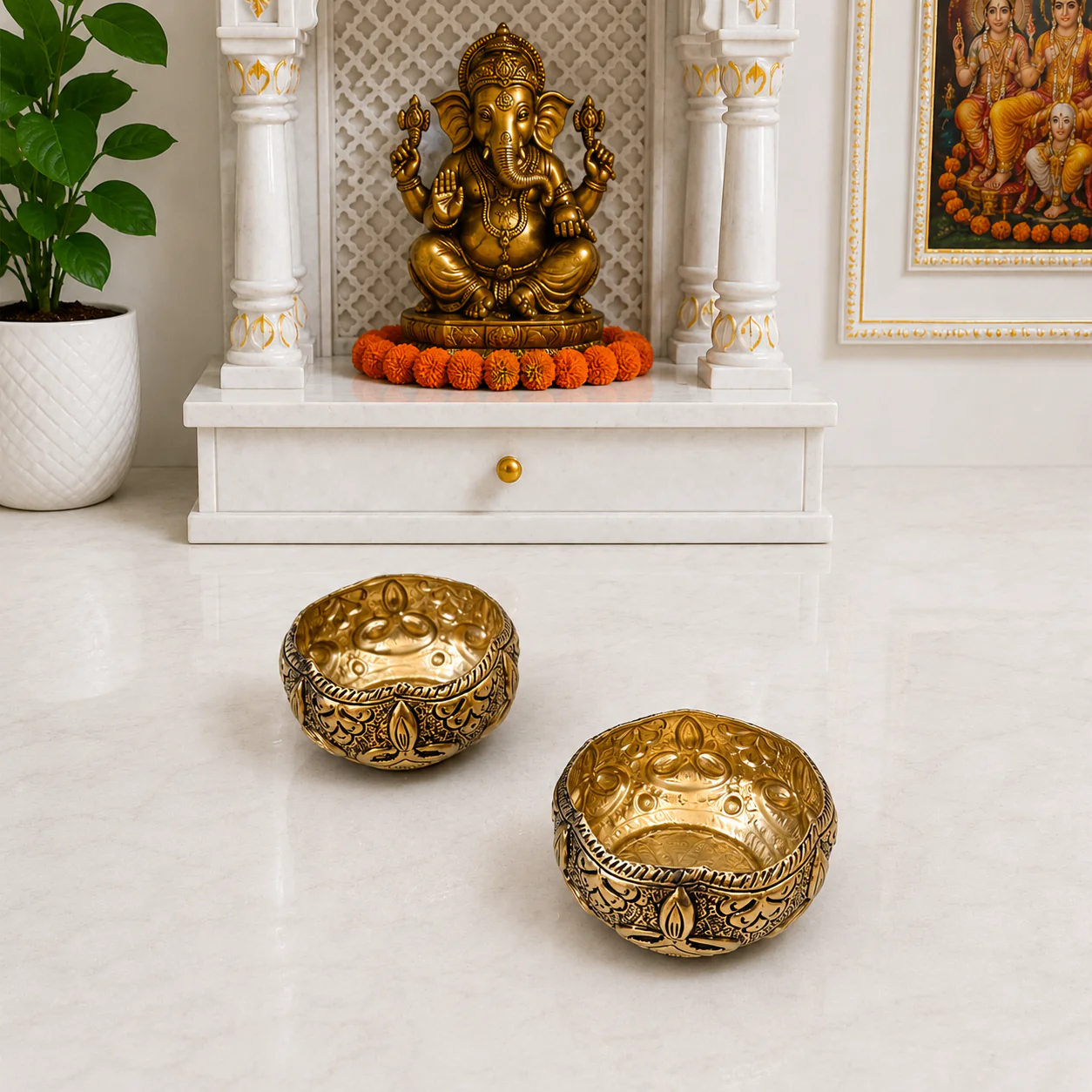 Brass Antique Decorative Prasad Bowl Pair (1.5 Inch) - Image 5