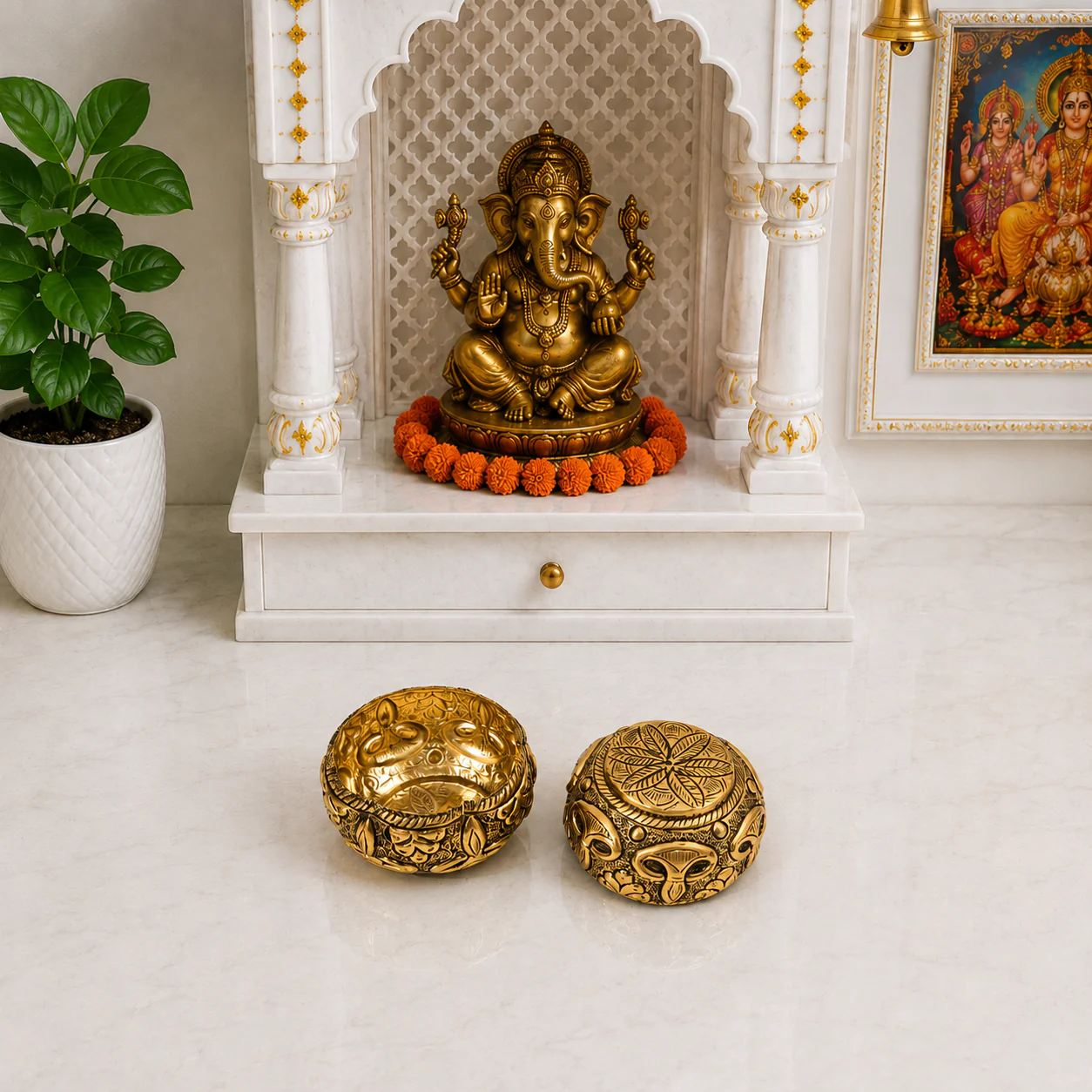 Brass Antique Decorative Prasad Bowl Pair (1.5 Inch) - Image 6
