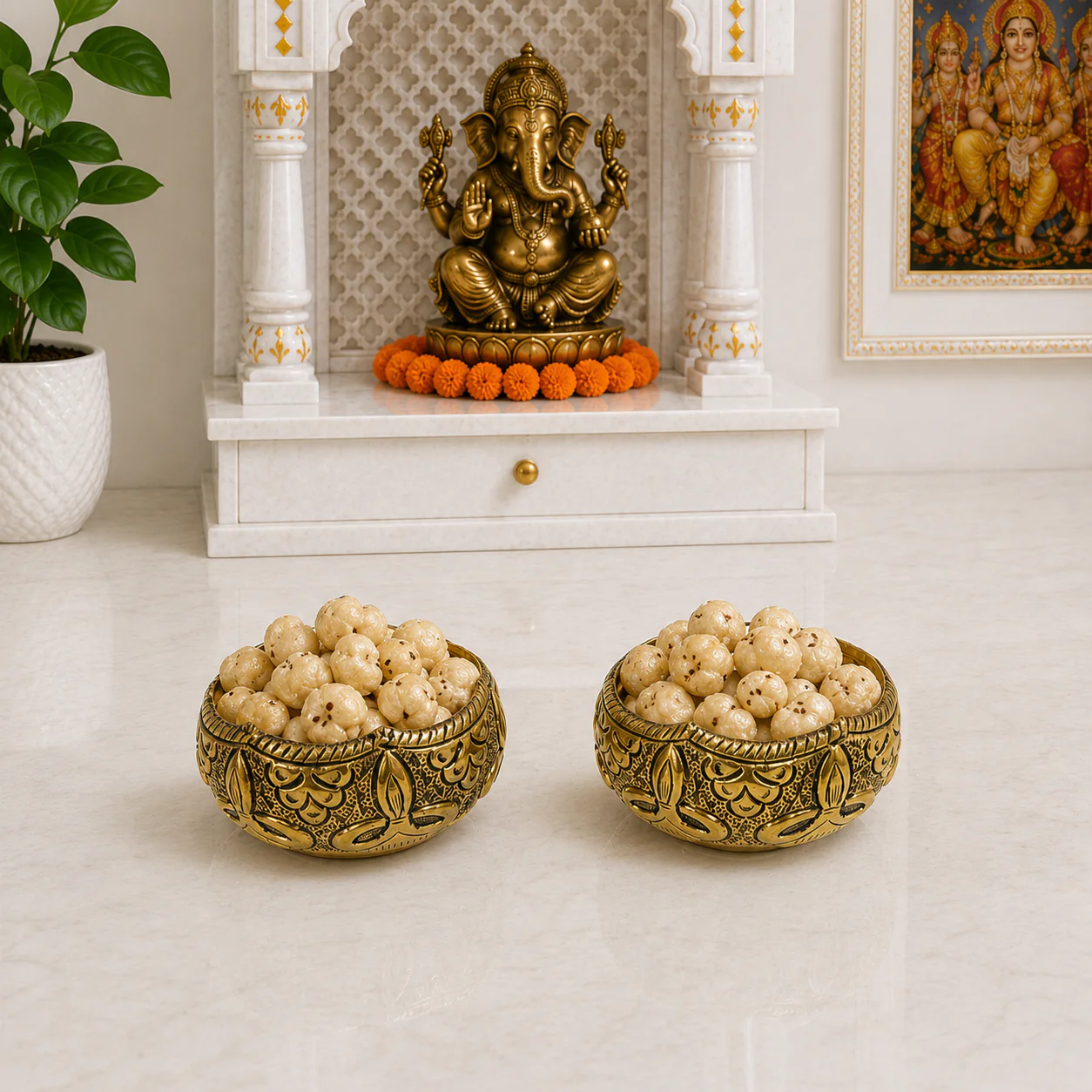 Brass Antique Decorative Prasad Bowl Pair (1.5 Inch) - Image 7