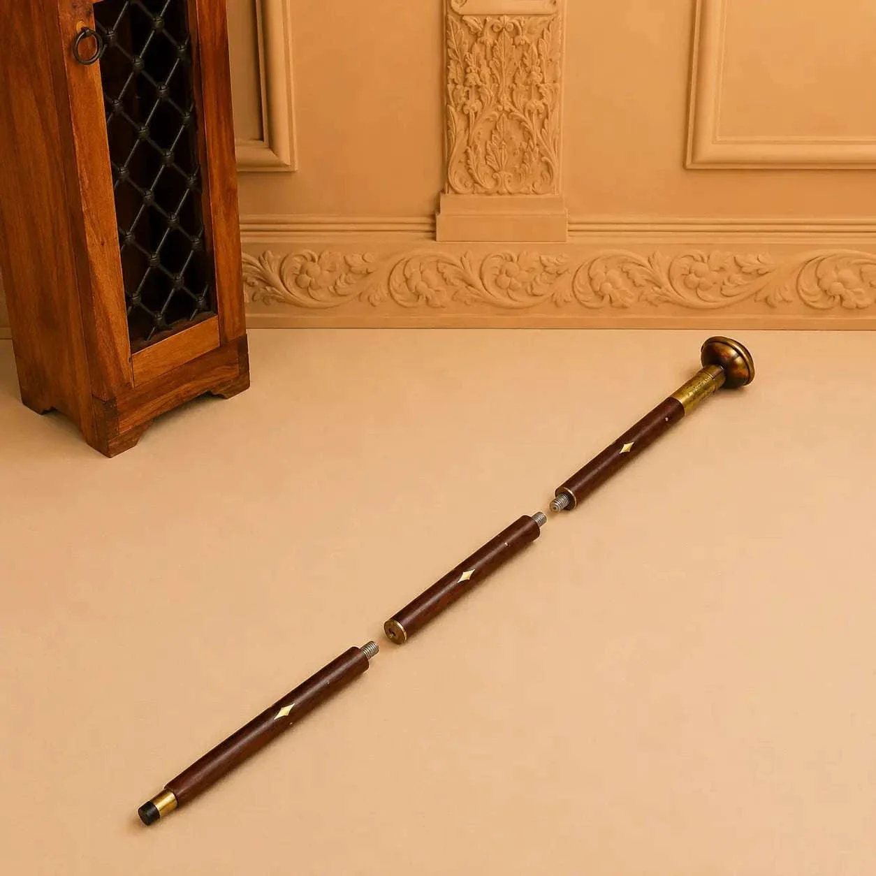 Brass Antique Wooden Walking Stick With Clock/Watch (35.5 Inch) - Image 5