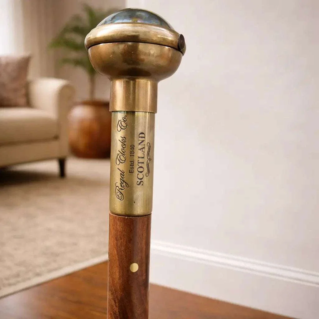 Brass Antique Wooden Walking Stick With Clock/Watch (35.5 Inch) - Image 6