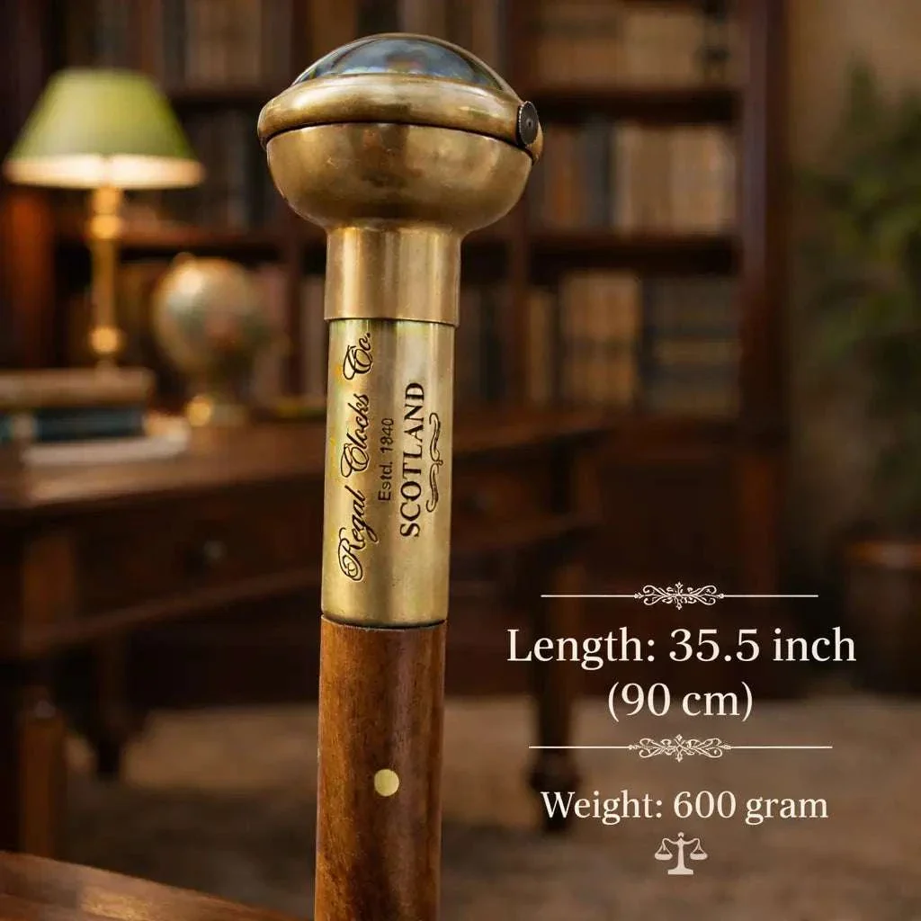 Brass Antique Wooden Walking Stick With Clock/Watch (35.5 Inch) - Image 8
