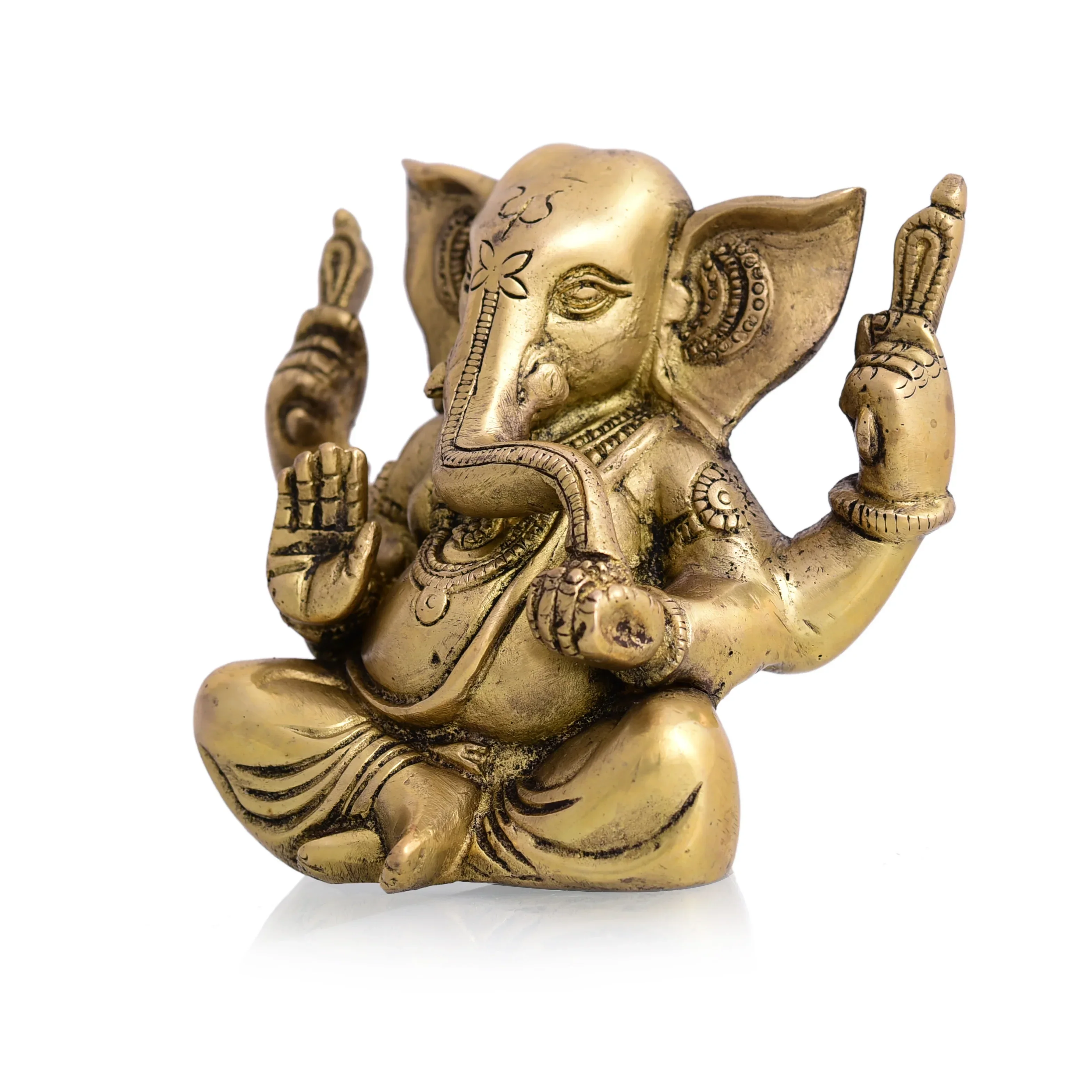 Brass Appu Ganesha With Big Ears Sitting Idol (4.5 Inch) - Image 3