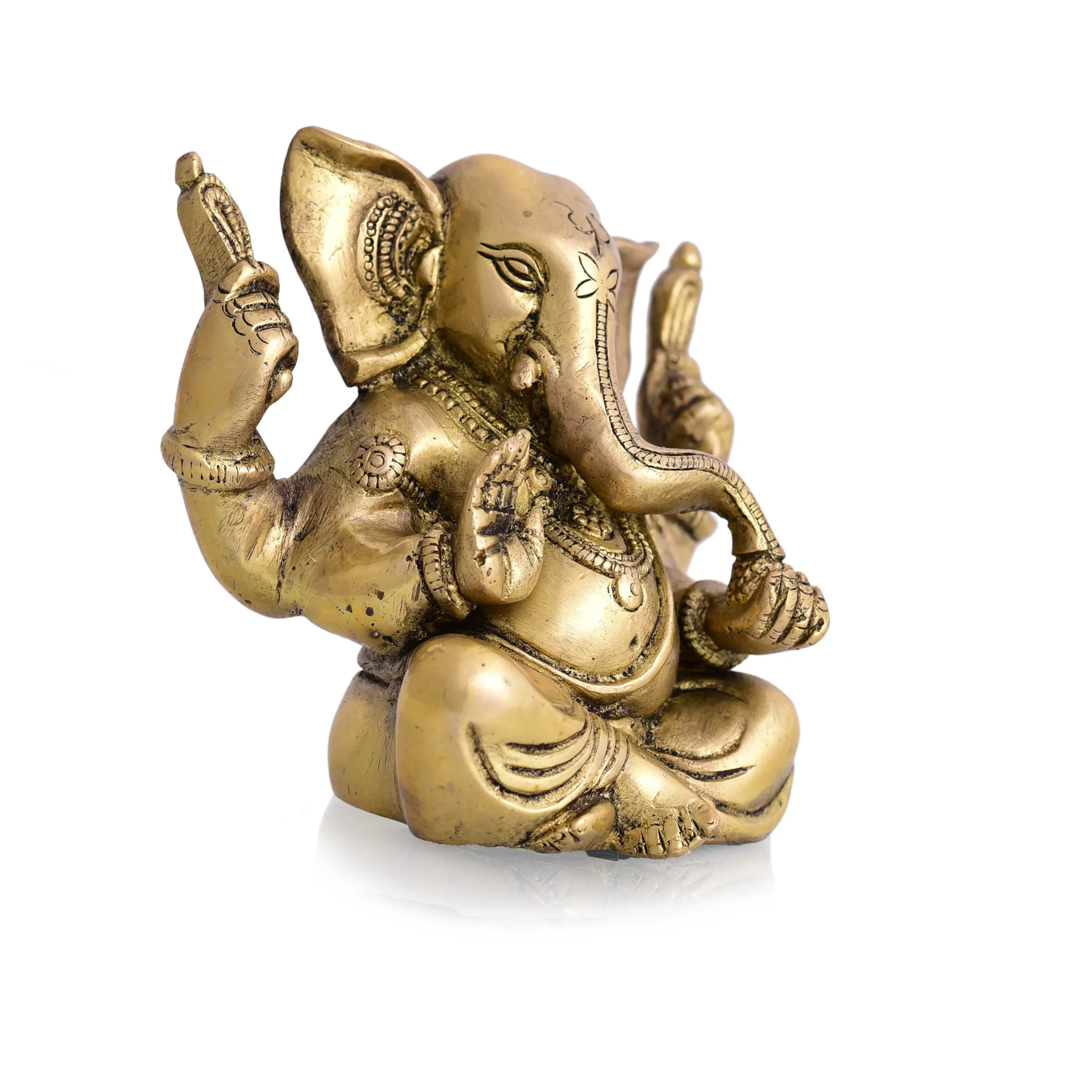 Brass Appu Ganesha With Big Ears Sitting Idol (4.5 Inch) - Image 4