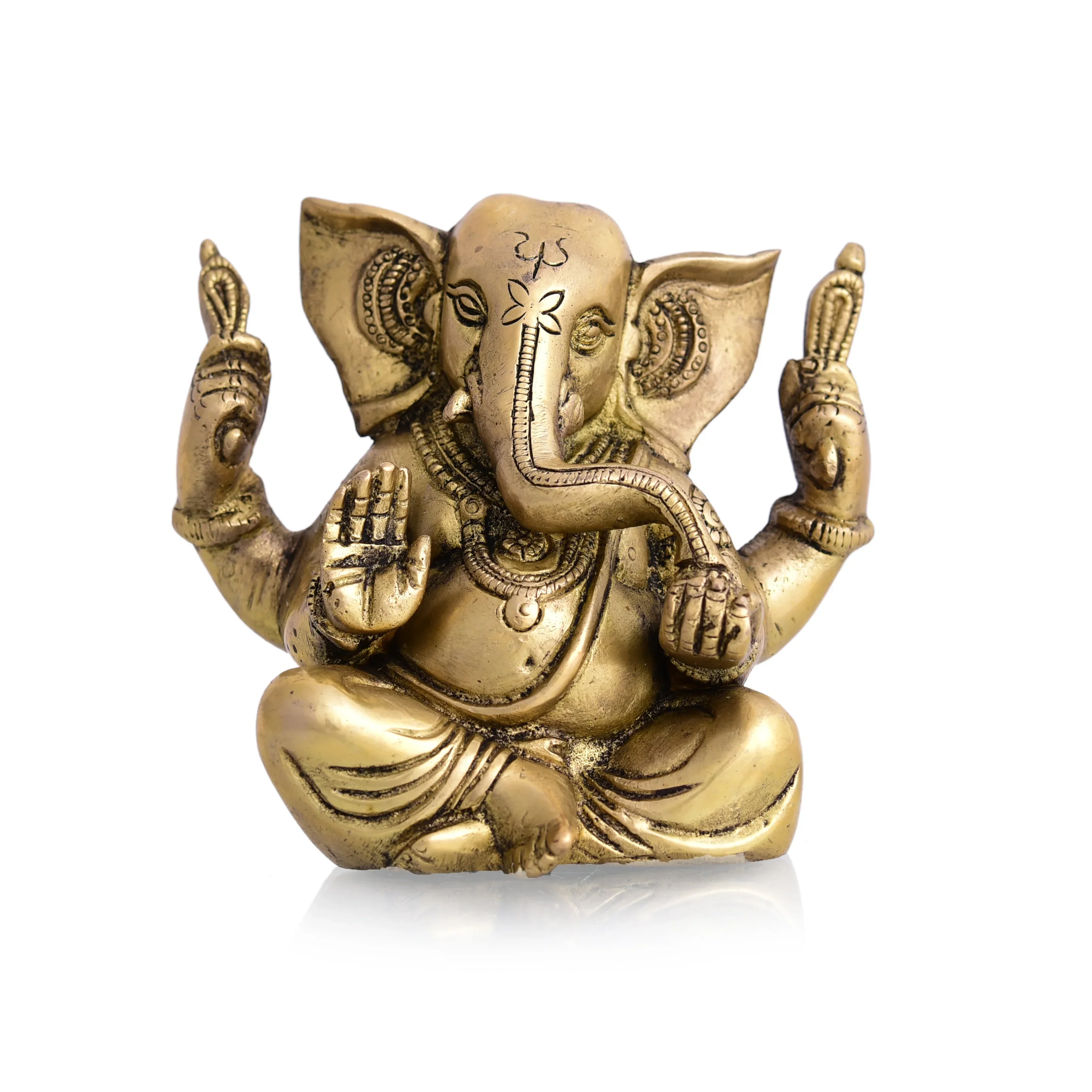 Brass Appu Ganesha With Big Ears Sitting Idol (4.5 Inch) - Image 5
