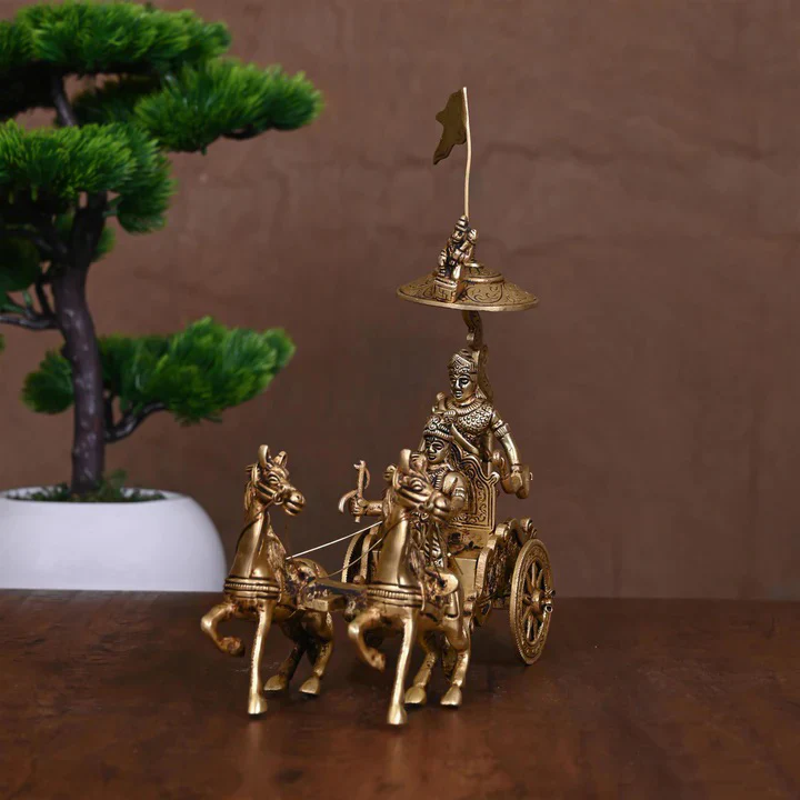 Brass Arjun And Krishna Rath (9.5 Inch)