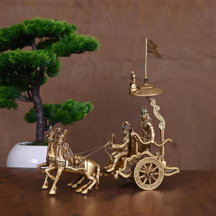 Brass Arjun And Krishna Rath (9.5 Inch) - Image 2