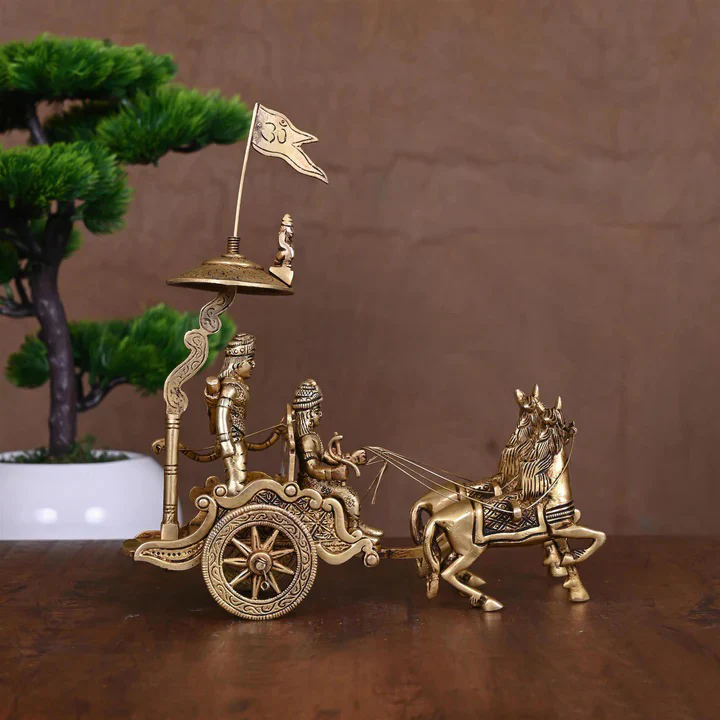 Brass Arjun And Krishna Rath (9.5 Inch) - Image 3