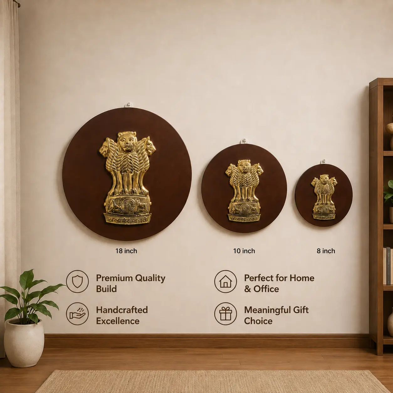 Brass Ashok Stambh With Wooden Base Wall Hanging - Image 5