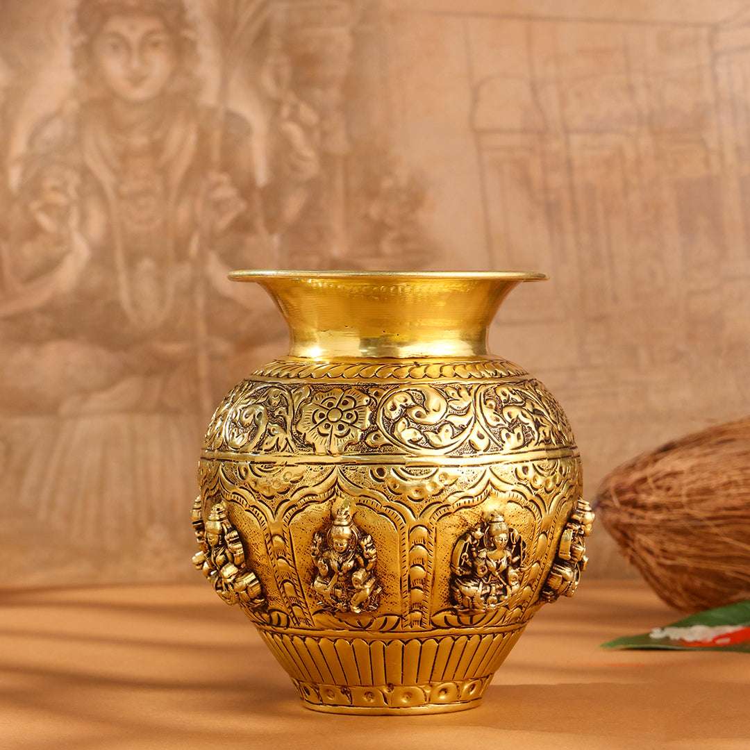 Brass Ashtalakshmi And Dashavatara Kodam / Kalash - Image 3