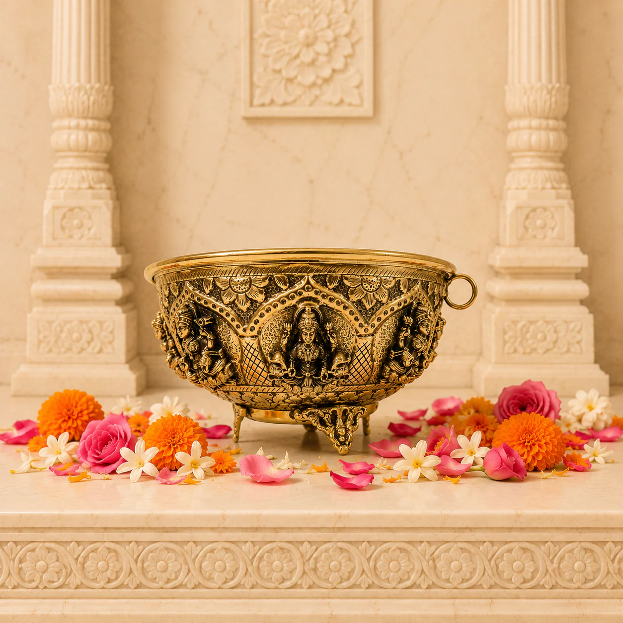Brass Ashtalakshmi & Balaji Lakshmi Decorative Bowl - Image 2