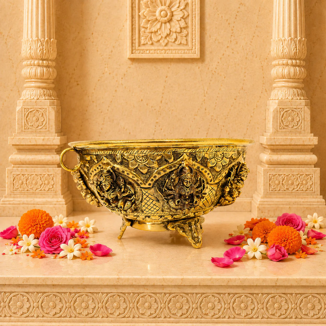 Brass Ashtalakshmi & Balaji Lakshmi Decorative Bowl - Image 3