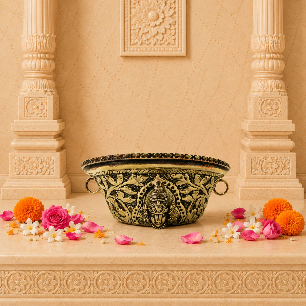Brass Ashtalakshmi & Balaji Lakshmi Decorative Bowl - Image 4