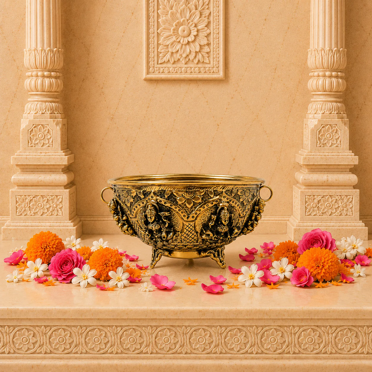 Brass Ashtalakshmi & Balaji Lakshmi Decorative Bowl - Image 5