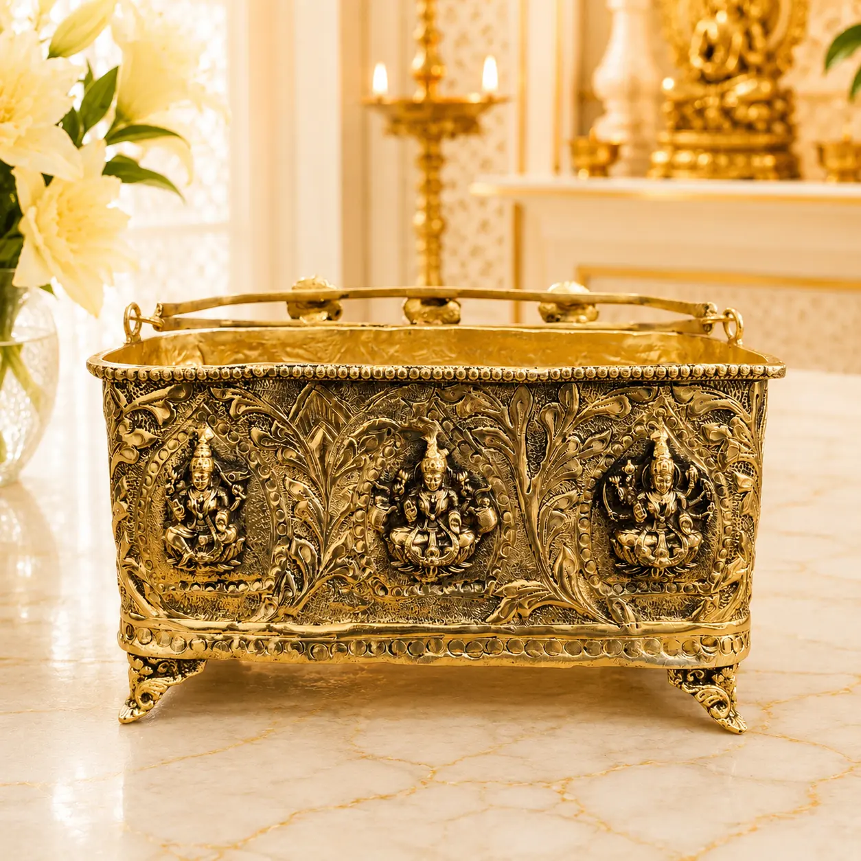 Brass Ashtalakshmi Basket With Handle And Leg (4 Inch) - Image 6