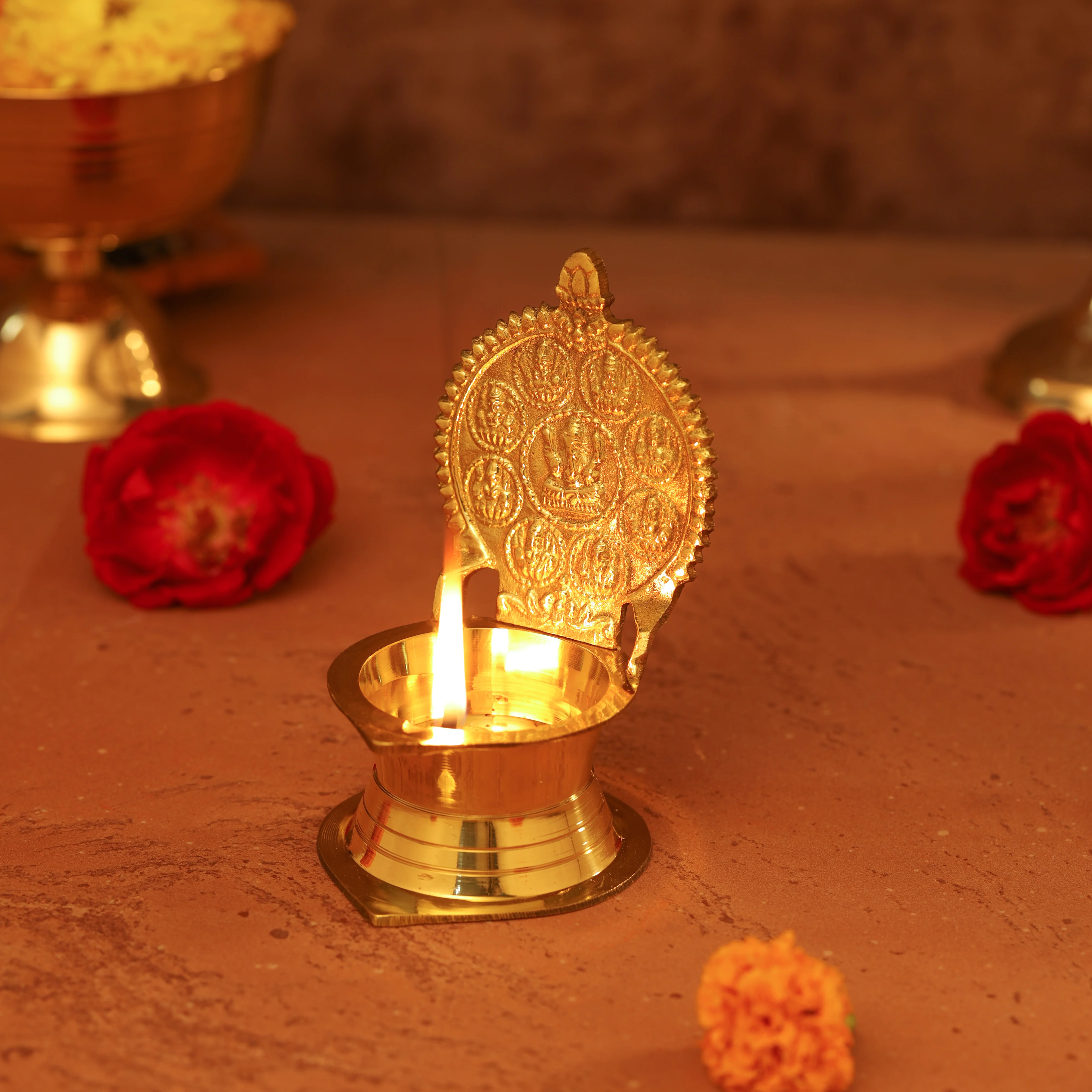 Brass Ashtalakshmi Ganesha Diya (6 Inch) - Image 3
