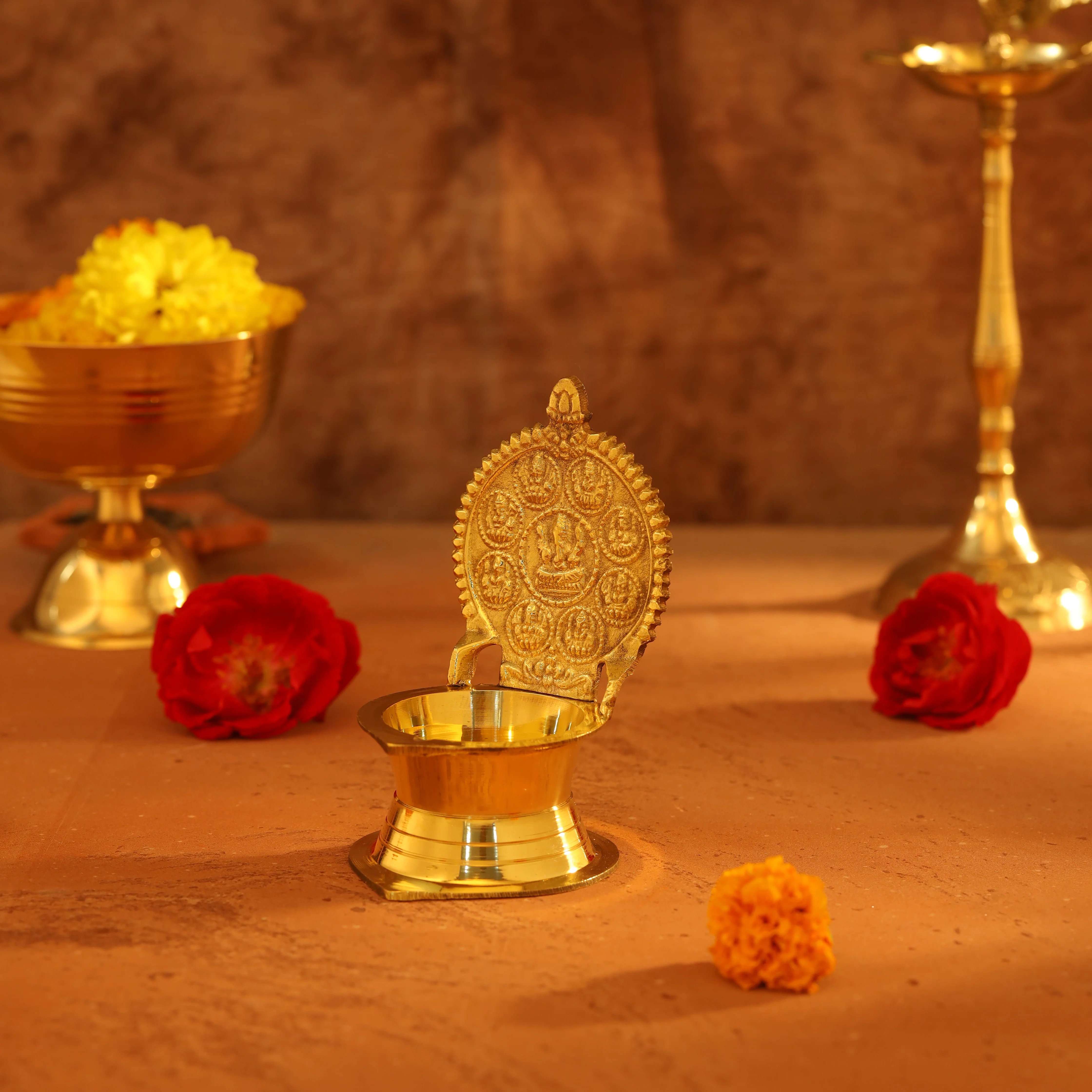 Brass Ashtalakshmi Ganesha Diya (6 Inch) - Image 4