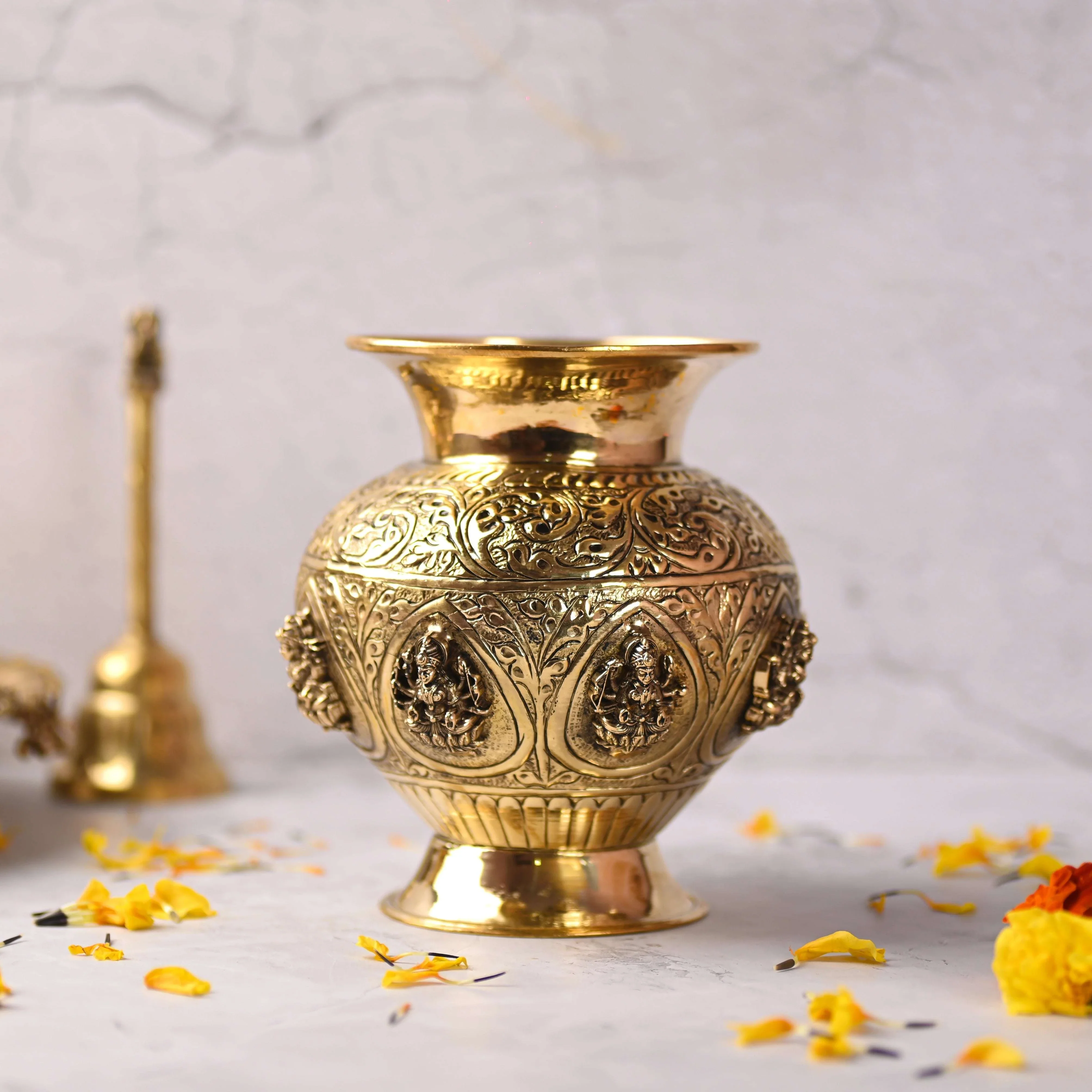 Brass Ashtalakshmi Kodam / Kalash (5.5 Inch)