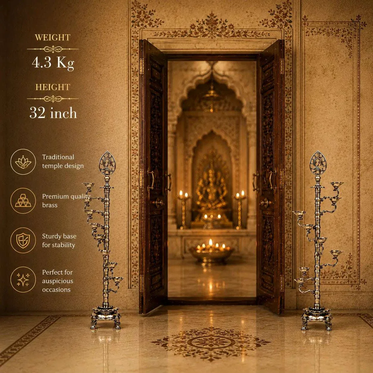 Brass Asthadeep Long Lamp Set (32 Inch) - Image 6