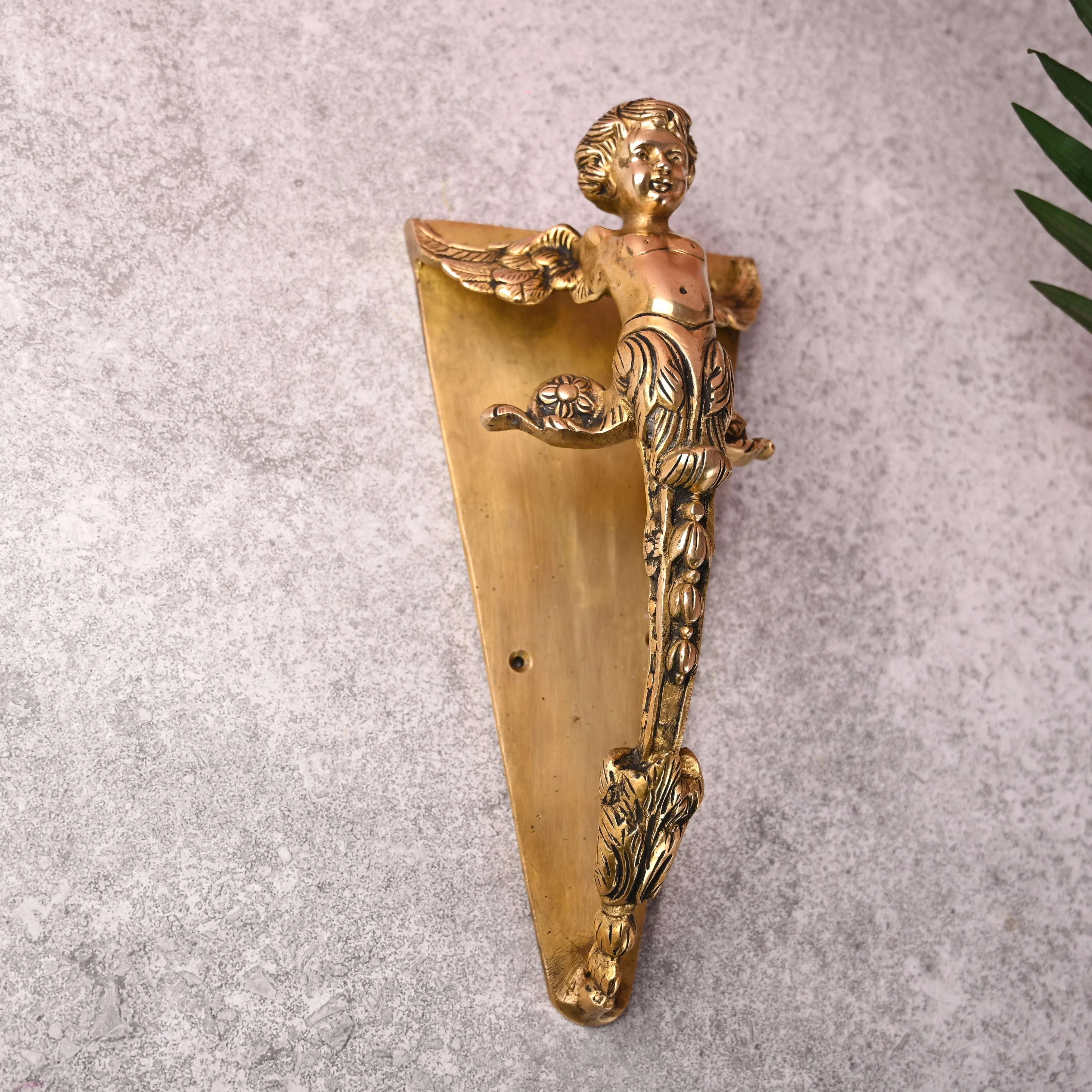 Brass Baby With Wings Door Handle With Base (12.5 Inch) - Image 3
