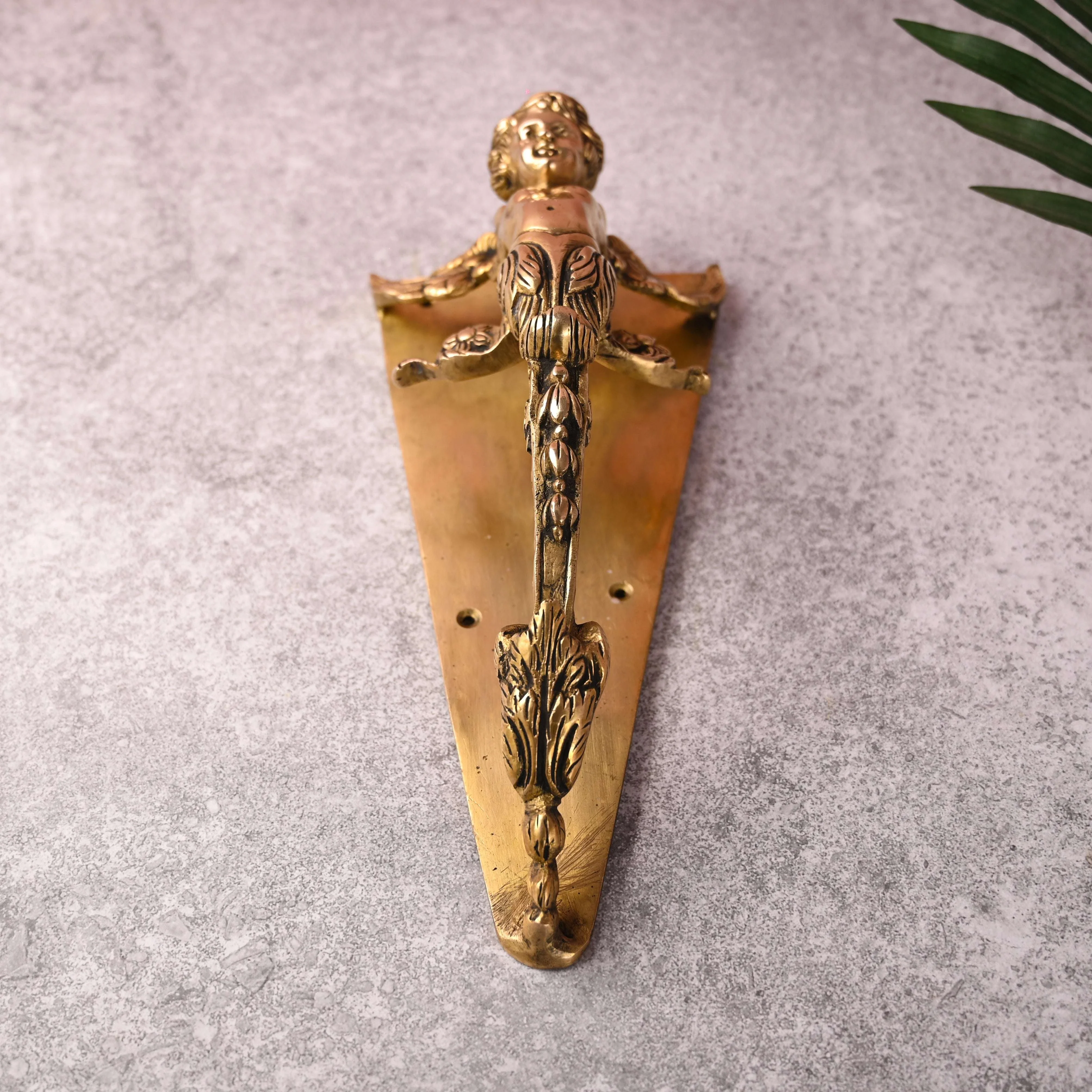 Brass Baby With Wings Door Handle With Base (12.5 Inch) - Image 4