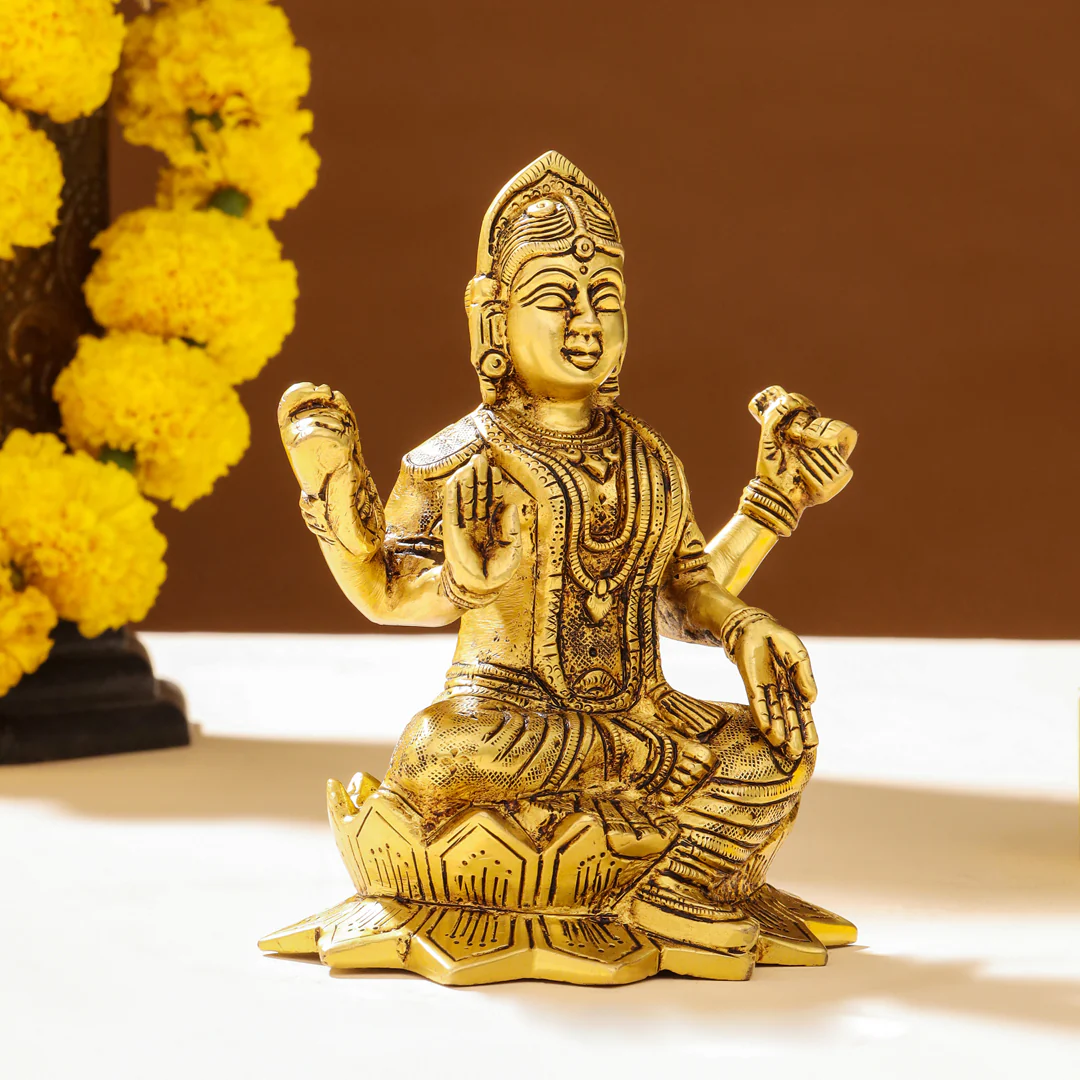 Brass Bala Tripurasundari Idol On Lotus (6 Inch) - Image 3