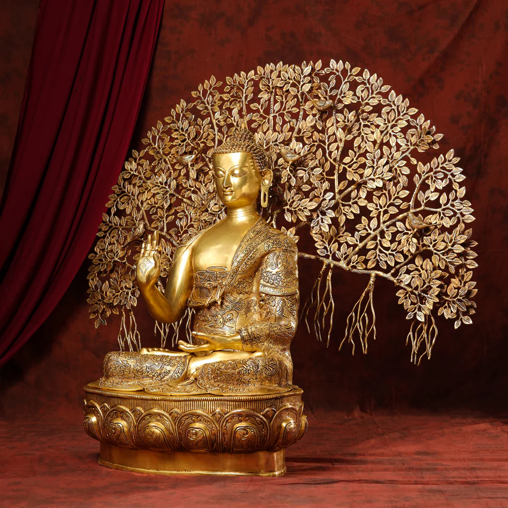 Brass Home Decor Buddha Statue With Tree (42 Inch) - Image 2